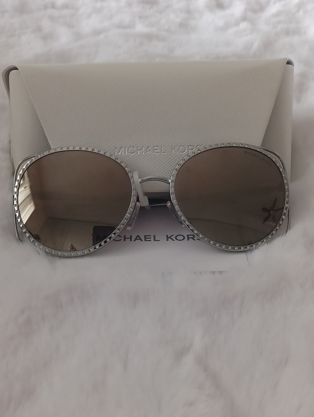 Michael Kors Silver Sunglasses with Brown Lenses and Crystal Trim